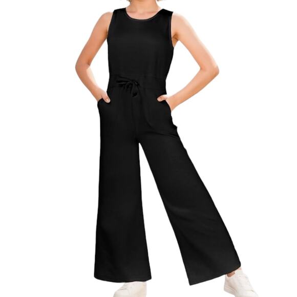 New Black Scuba Drawstring Waist Jumpsuit M - Picture 1 of 7